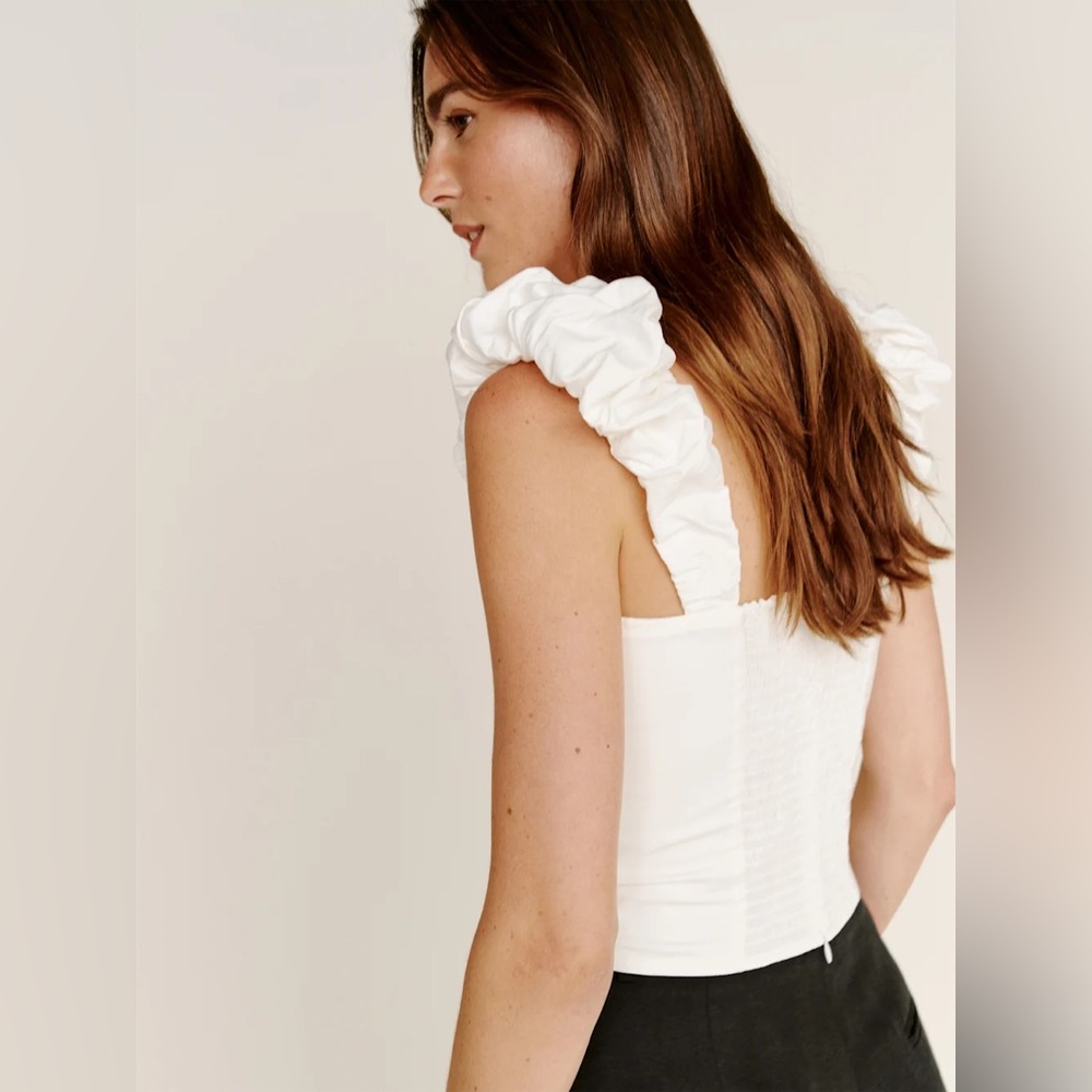 Reformation White Ruffle-Strap Square Neck Tank - Picture 2 of 5